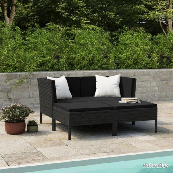 Salon de jardin 4 pcs avec coussins Rsine tresse Noir 3056967