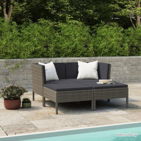 Salon de jardin 4 pcs avec coussins Rsine tresse Gris 3056968