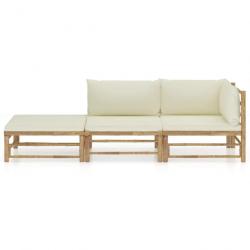 Salon de jardin 3 pcs avec coussins blanc crème Bambou 3058245