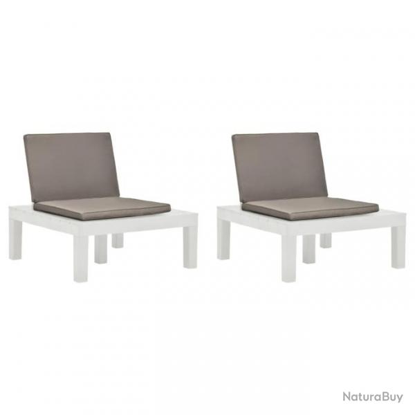 Chaises de salon de jardin et coussins 2 pcs Plastique Blanc 3054424