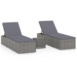 Chaises longues de jardin table à thé 3 pcs Résine tressée Gris 3057665