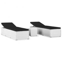 Chaises longues de jardin table à thé 3pcs Résine tressée Blanc 3057664