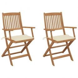 Chaises pliables de jardin 2 pcs avec coussins Bois d'acacia