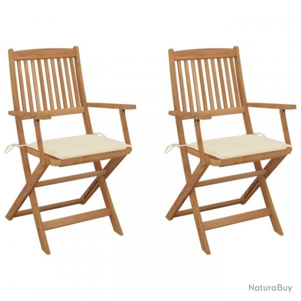 Chaises pliables de jardin 2 pcs avec coussins Bois d'acacia