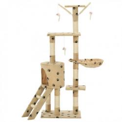 Arbre à chat avec griffoir en sisal 138cm Beige Motif de pattes 170581