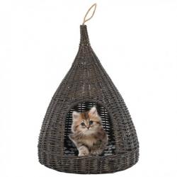 Panier pour chats avec coussin Gris 40x60 cm Saule naturel 170778