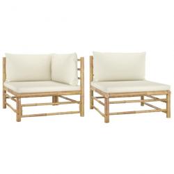 Salon de jardin 2 pcs avec coussins blanc crème Bambou 313143