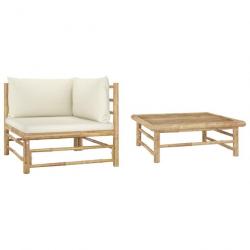 Salon de jardin 2 pcs avec coussins blanc crème Bambou 313144