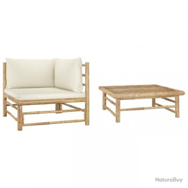 Salon de jardin 2 pcs avec coussins blanc crme Bambou 313144