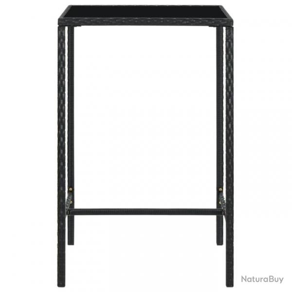 Table de bar de jardin Noir 70x70x110cm Rsine tresse et verre 313458