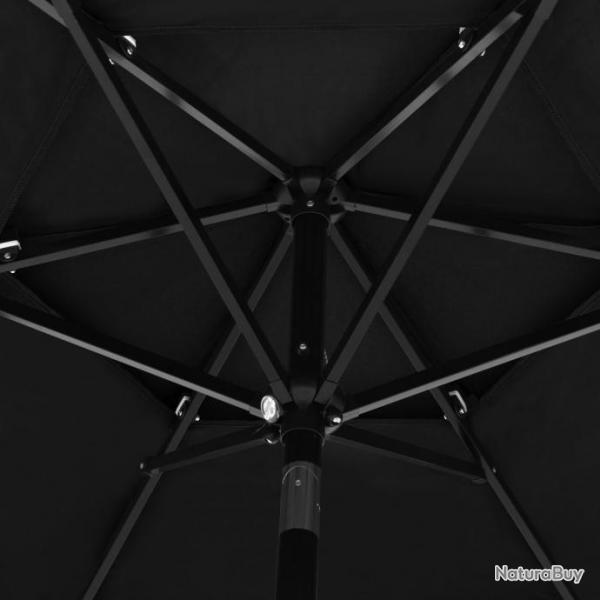 Parasol  3 niveaux avec mt en aluminium Noir 2,5 m 313866