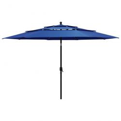 Parasol à 3 niveaux avec mât en aluminium Bleu azuré 3,5 m 313883