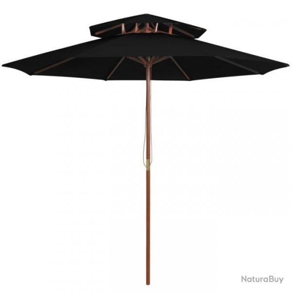 Parasol double avec mt en bois Noir 270 cm 313766