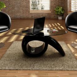Table basse avec dessus de table en verre ovale Noir brillant 240432