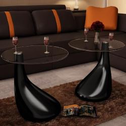 Table basse et dessus de table Verre rond Noir brillant 2 pcs 240323