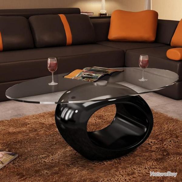 vidaXL Table basse avec dessus de table en verre ovale Noir brillant