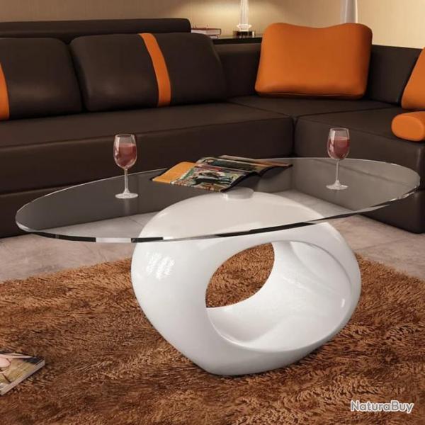 Table basse avec dessus de table en verre ovale Blanc brillant 240318