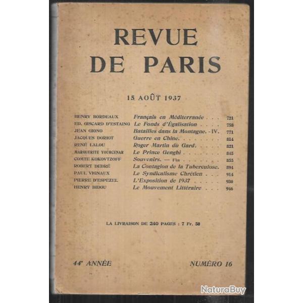 revue de paris 1937 , 5 numros , 9, 14,15,16, 20