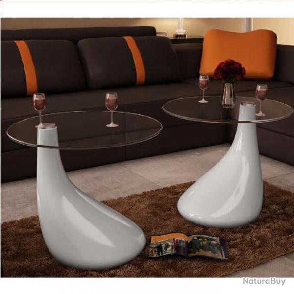 Table basse et dessus de table Verre rond Blanc brillant 2 pcs 240322