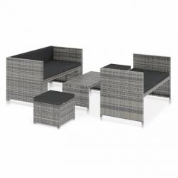 Salon de jardin 5 pcs avec coussins Résine tressée Gris 48134