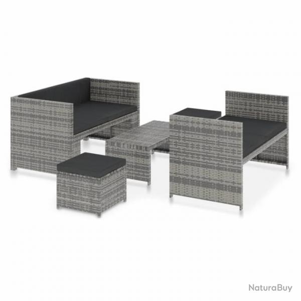 Salon de jardin 5 pcs avec coussins Rsine tresse Gris 48134