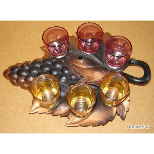 lot de 6 verres  digestif sur feuille de vigne