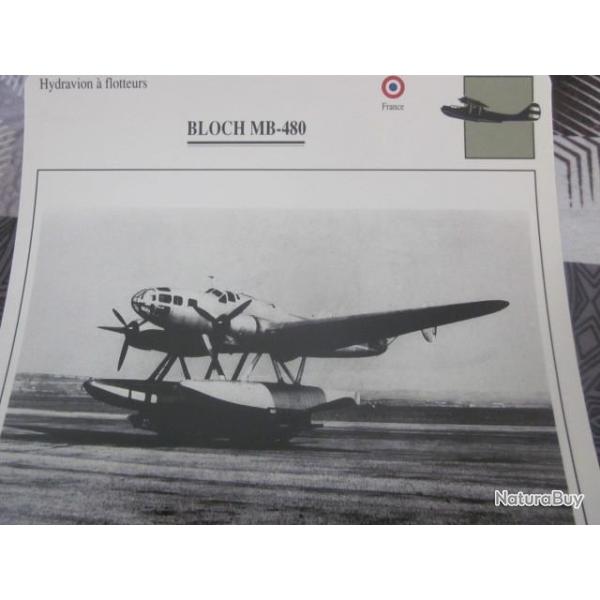 FICHE  AVIATION  TYPE  hydravion a flotteurs   /  BLOCH MB 480    FRANCE