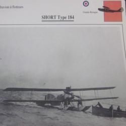 FICHE  AVIATION  TYPE  hydravion a flotteurs   /  SHORT TYPE 184  G BRETAGNE