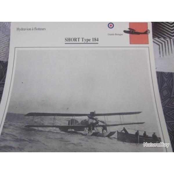 FICHE  AVIATION  TYPE  hydravion a flotteurs   /  SHORT TYPE 184  G BRETAGNE