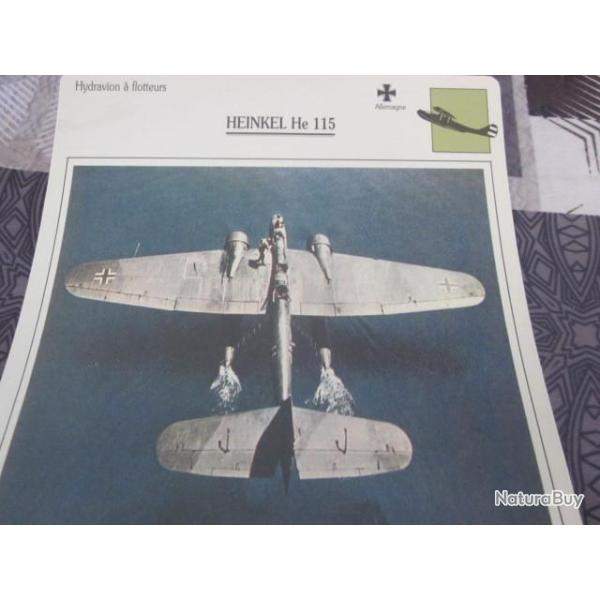 FICHE  AVIATION  TYPE  hydravion a flotteurs   / HEINKEL He 115   ALLEMAGNE