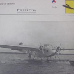 FICHE  AVIATION  TYPE  hydravion a flotteurs   / FOKKER T IVA  PAYS BAS