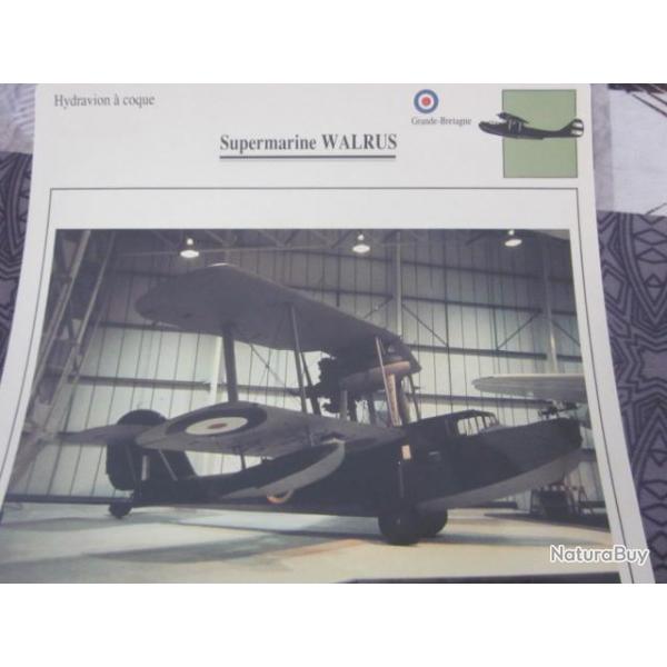 FICHE  AVIATION  TYPE  hydravion a  coque   / SUPERMARINE WALRUS G BRETAGNE