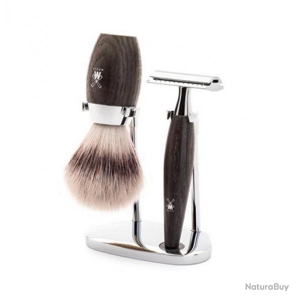 Set de rasage "Kosmo" 3 pices, Manche chne fossilis, Poils pur gris [Mhle]