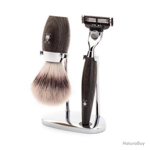 Set de rasage Mach3 "Kosmo" 3 pices, Manche chne fossilis, Poils pur gris [Mhle]