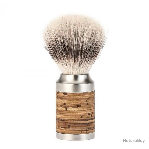 Blaireau "Rocca" , Manche inox et corce de bouleau, Poils fibre synthtique argente [Mhle]
