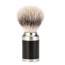 Blaireau "Rocca" , Manche inox et insert noir, Poils pur argenté [Mühle]