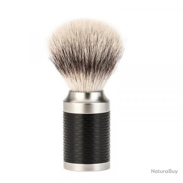 Blaireau "Rocca" , Manche inox et insert noir, Poils pur argent [Mhle]