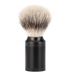 Blaireau "Rocca" , Manche DLC noir et insert noir, Poils pur argenté [Mühle]
