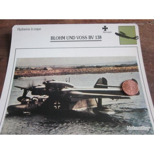 FICHE  AVIATION  TYPE  hydravion a coque   / BLOHM UND VOSS BV 138   ALLEMAGNE