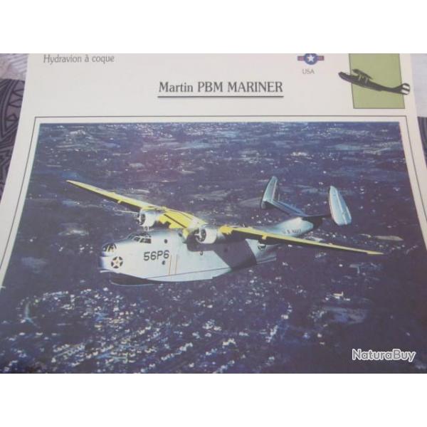 FICHE  AVIATION  TYPE  hydravion a coque   / MARTIN PBM MARINER  USA