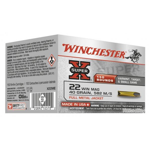 Winchester .22 Magnum Super-X 40 gr* Bote de 150