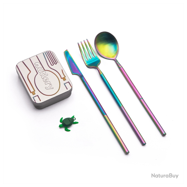 OUTRAIN Set de couverts mtalliques pour la poche - Arc en ciel