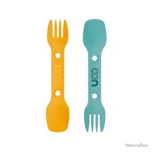 SPORK JB Lot de 2 couverts 3 en 1 cuillre-fourchette-couteau - jaune et bleu