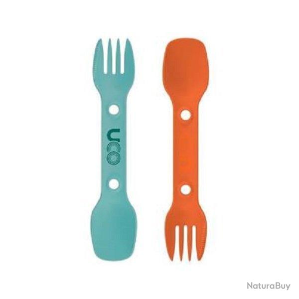 SPORK OB Lot de 2 couverts 3 en 1 cuillre-fourchette-couteau - orange et bleu
