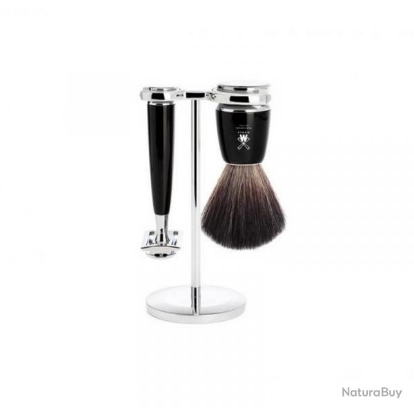 Set de rasage "Rytmo" 3 pices, Manche rsine noire, Poils fibre synthtique noire [Mhle]