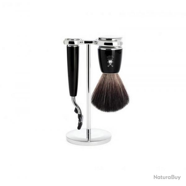 Set de rasage Mach3 "Rytmo" 3 pices, Manche rsine noire, Poils pur noir [Mhle]