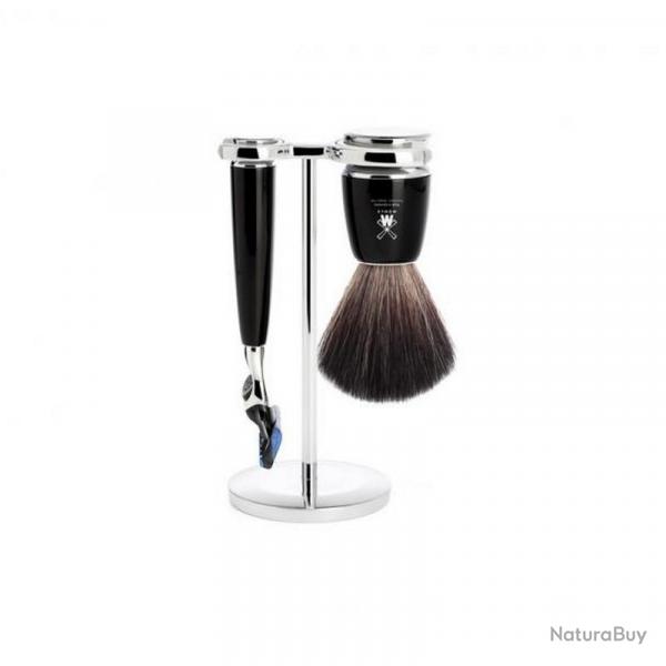 Set de rasage Fusion "Rytmo" 3 pices, Manche rsine noire, Poils pur noir [Mhle]