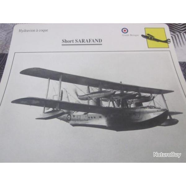 FICHE  AVIATION  TYPE  hydravion a coque    / SHORT SARAFAND  G BRETAGNE