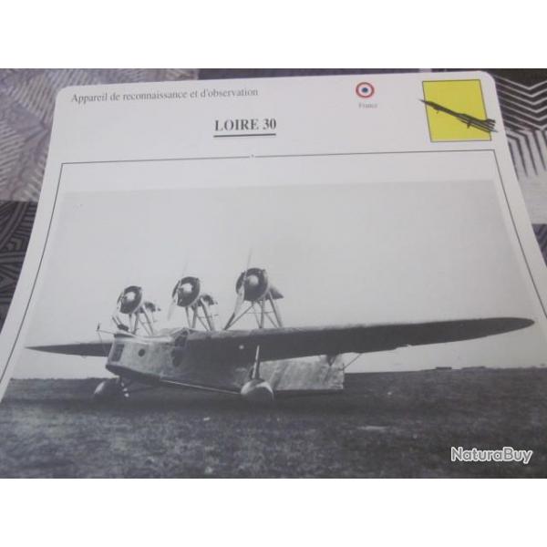 FICHE  AVIATION  TYPE  DE RECONNAISSANCE ET D OBSERVATION   / LOIRE 30  FRANCE