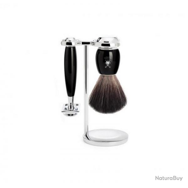 Set de rasage "Vivo" 3 pices, Manche rsine noire, Poils pur noir [Mhle]
